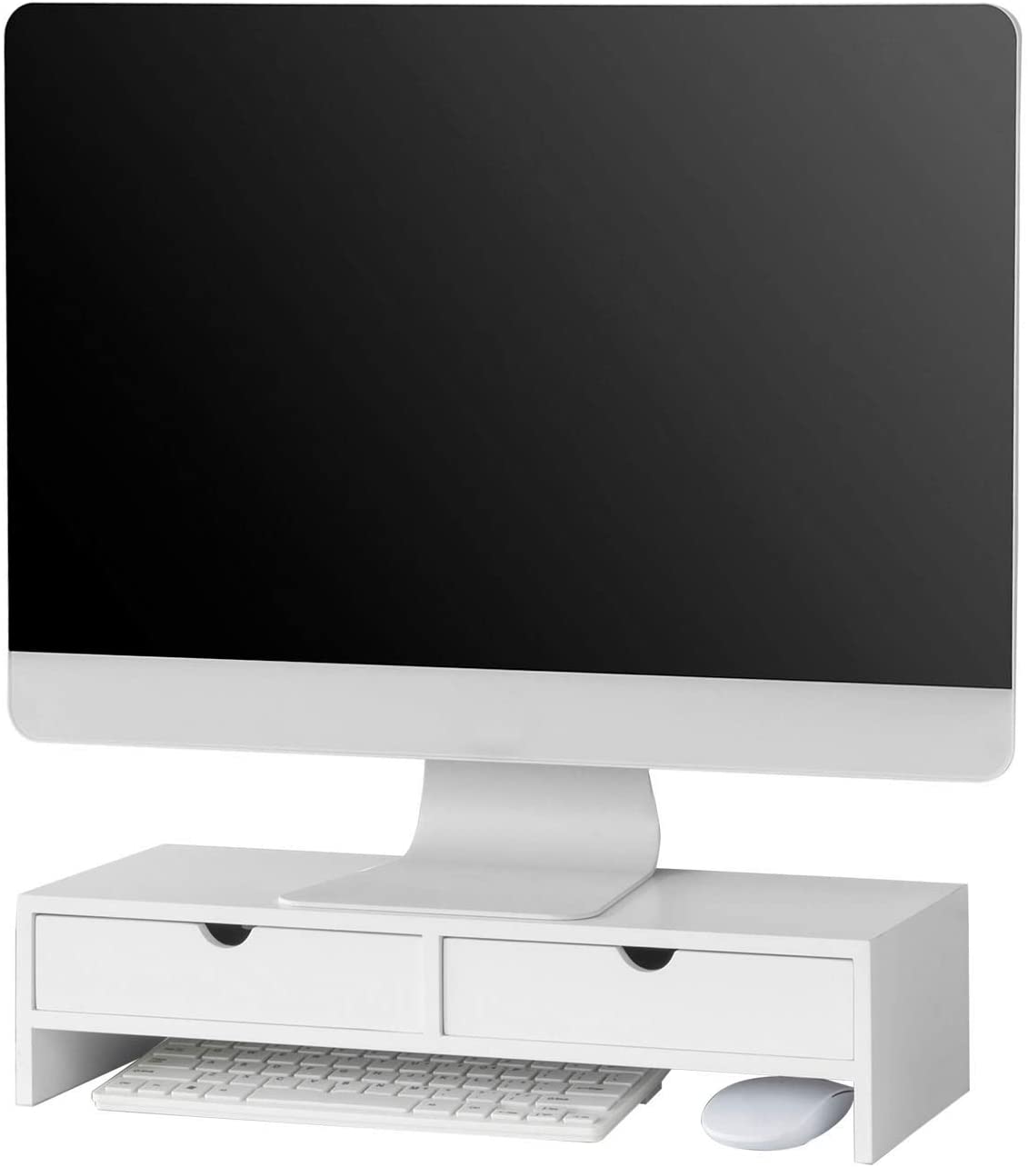 White Monitor Stand Desk Organizer With 2 Drawers