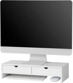 White Monitor Stand Desk Organizer With 2 Drawers