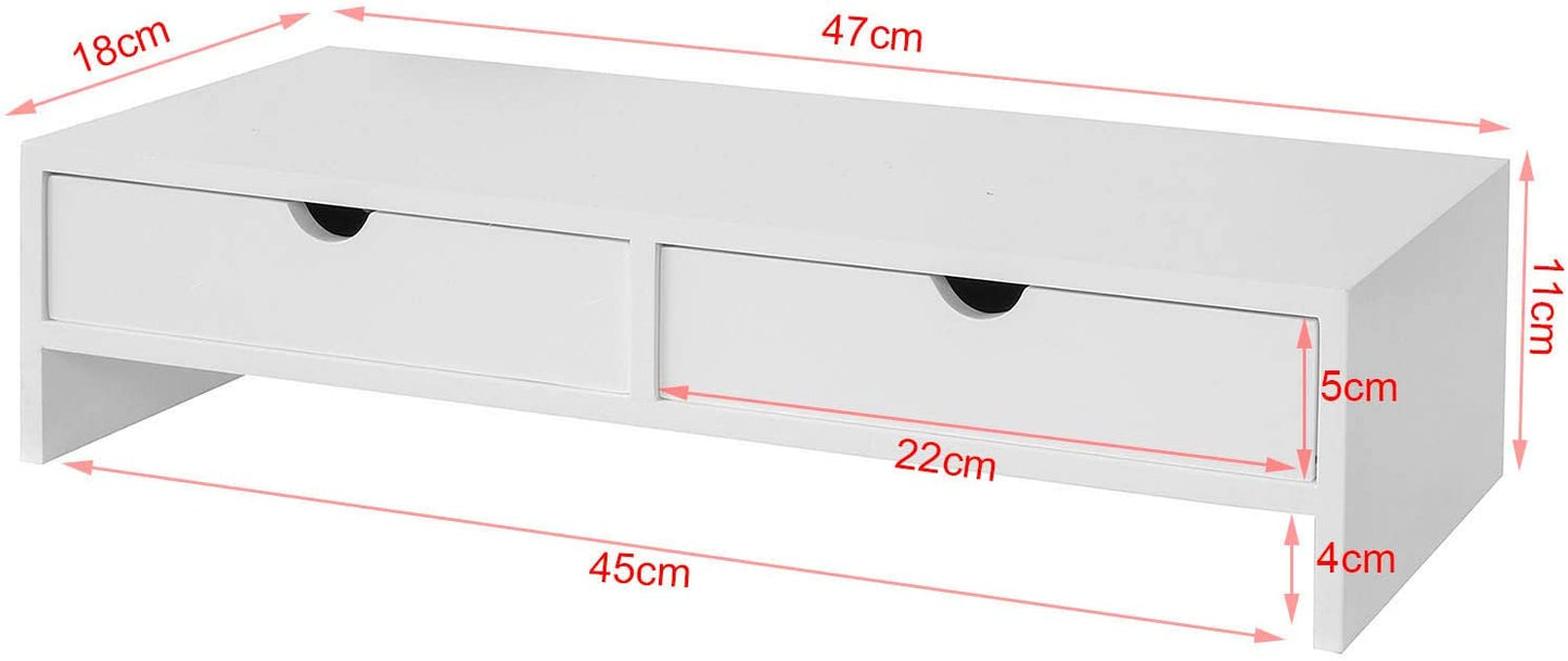 White Monitor Stand Desk Organizer With 2 Drawers