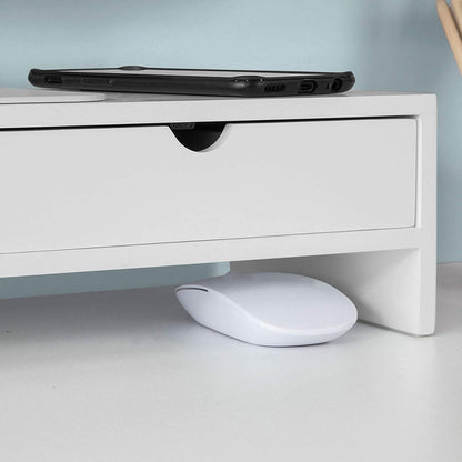 White Monitor Stand Desk Organizer With 2 Drawers