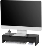 Black Monitor Stand Desk Organizer With 2 Drawers