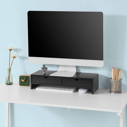 Black Monitor Stand Desk Organizer With 2 Drawers