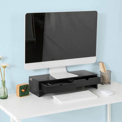 Black Monitor Stand Desk Organizer With 2 Drawers