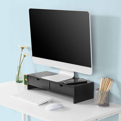 Black Monitor Stand Desk Organizer With 2 Drawers