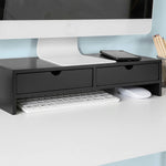 Black Monitor Stand Desk Organizer With 2 Drawers