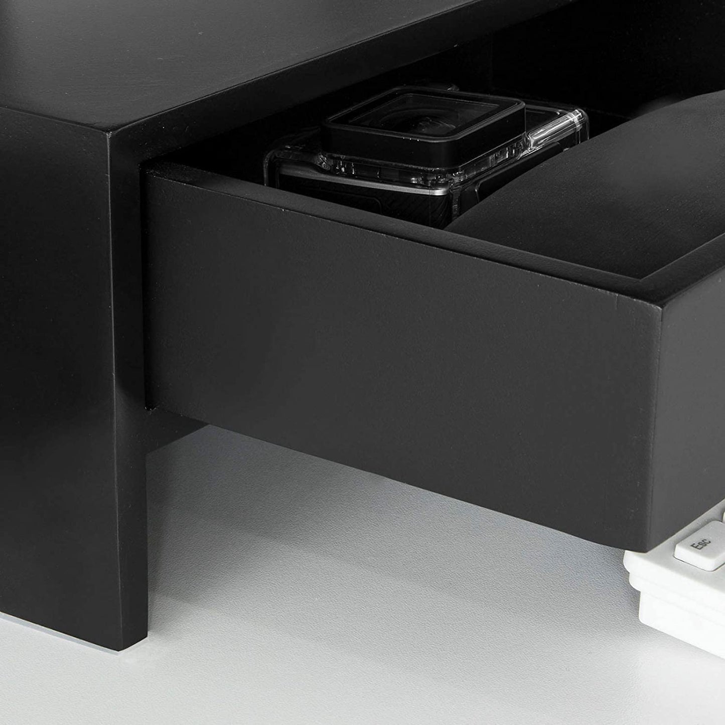 Black Monitor Stand Desk Organizer With 2 Drawers