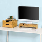 Bamboo Monitor Stand Desk Organizer With 2 Drawers