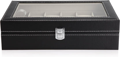 Black Pu Leather Watch Organizer Display Storage Box Cases (12 Slots)