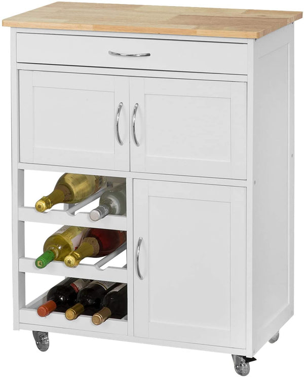  Kitchen Trolley With Wine Racks, Portable Workbench And Serving Cart