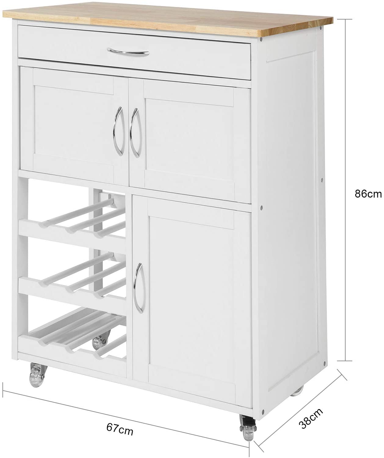 Kitchen Trolley With Wine Racks, Portable Workbench And Serving Cart