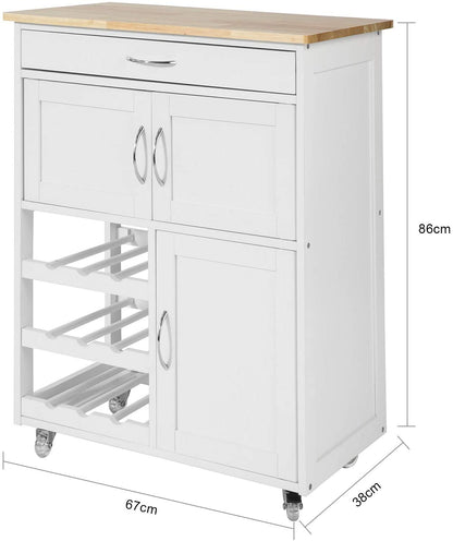 Kitchen Trolley With Wine Racks, Portable Workbench And Serving Cart