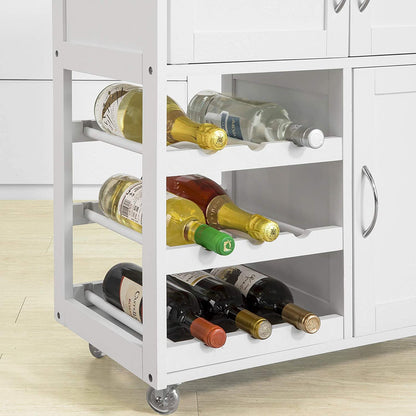 Kitchen Trolley With Wine Racks, Portable Workbench And Serving Cart