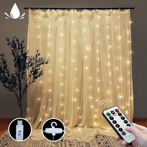  300 LEDs Window Curtain Fairy Lights 8 Modes and Remote Control