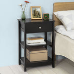 Black Bedside Table With 1 Drawer And 2 Shelves