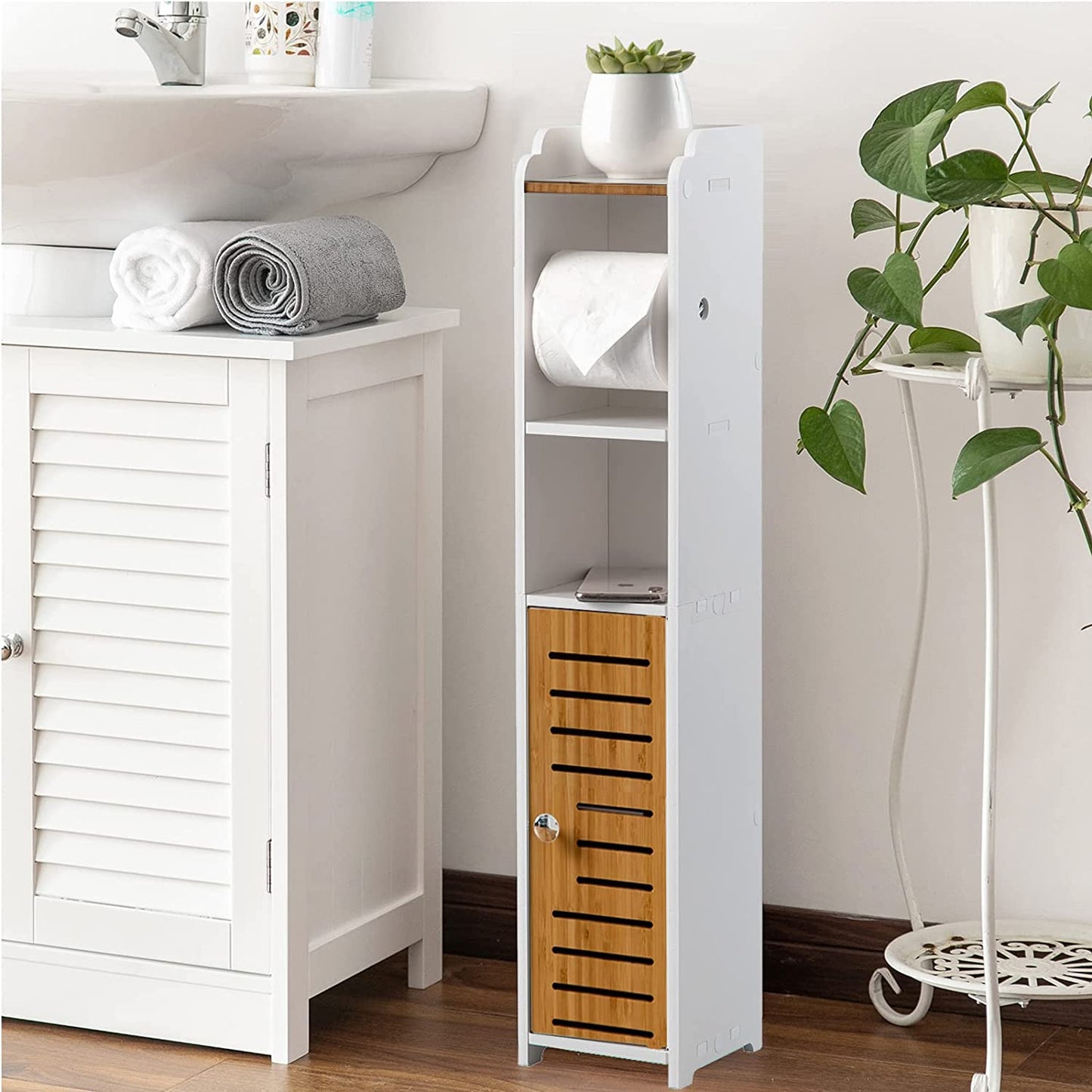 Toilet Paper Roll Holder For Bathroom With Roller (Bamboo, 76Cm)