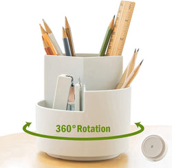 White 360° Rotating Pen Holder With 3 Layers For Desk Organization