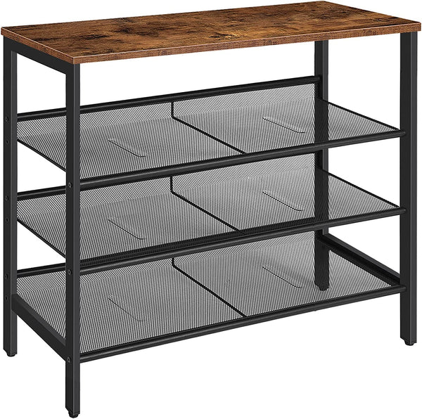 4-Tier Shoe Rack, Industrial Shoe Organizer Storage Bench