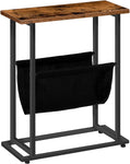 Industrial Side Table with Magazine Holder Sling and Metal Structure (Brown)