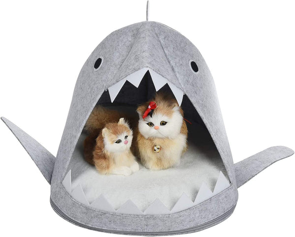  Shark Shape Pet Cave Bed For Cats Andsmall Dogs(Light Grey)