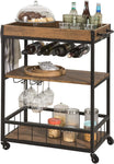 3-Tier Kitchen Serving Trolley With Wine Rack (Brown)