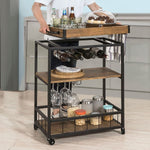 3-Tier Kitchen Serving Trolley With Wine Rack (Brown)