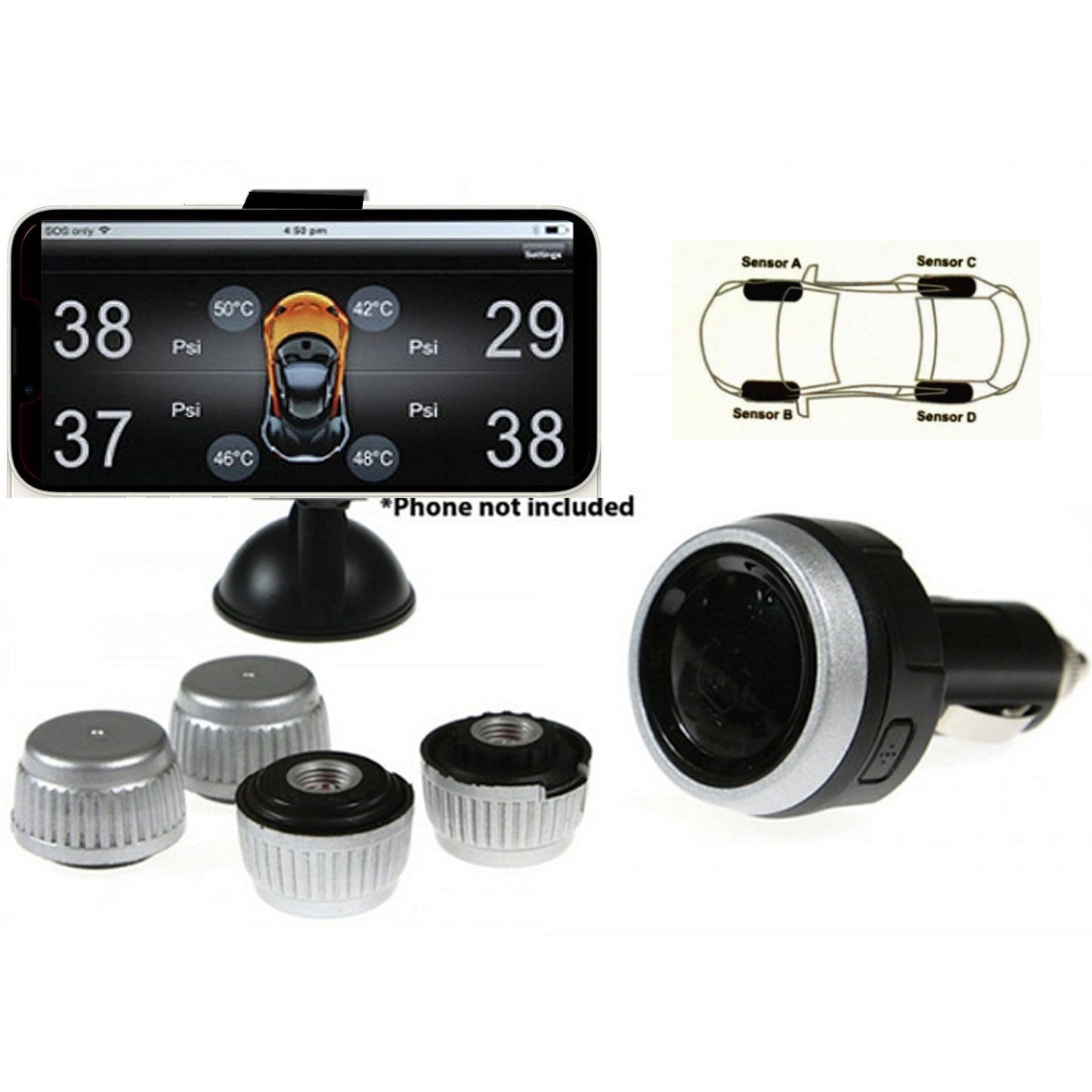 Diy Bt Wireless Car Tyre Pressure Monitor Monitoring System App Control