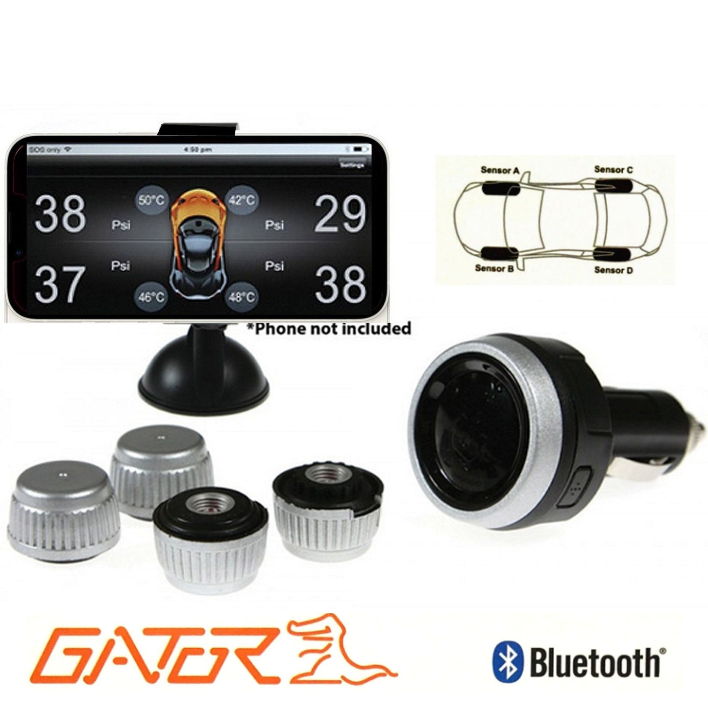 Diy Bt Wireless Car Tyre Pressure Monitor Monitoring System App Control