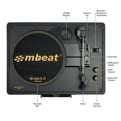 Mbeat Woodstock Ii Black Retro Bluetooth (Tx/Rx) Turntable