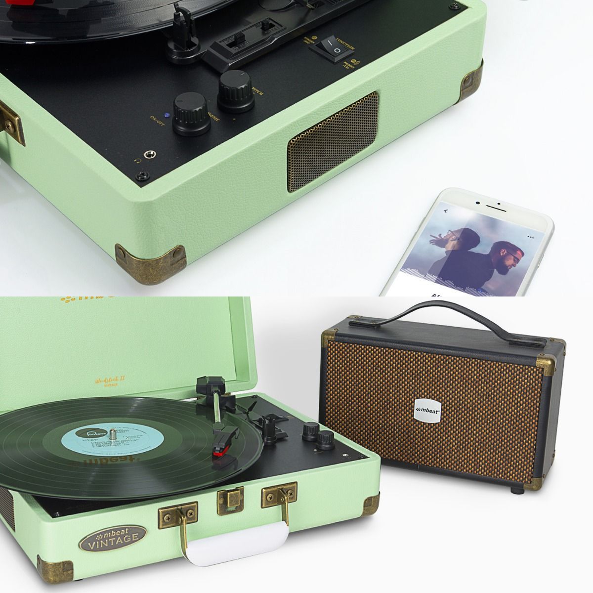 Mbeat Woodstock Ii Tiffany Green Retro Bluetooth (Tx/Rx) Turntable