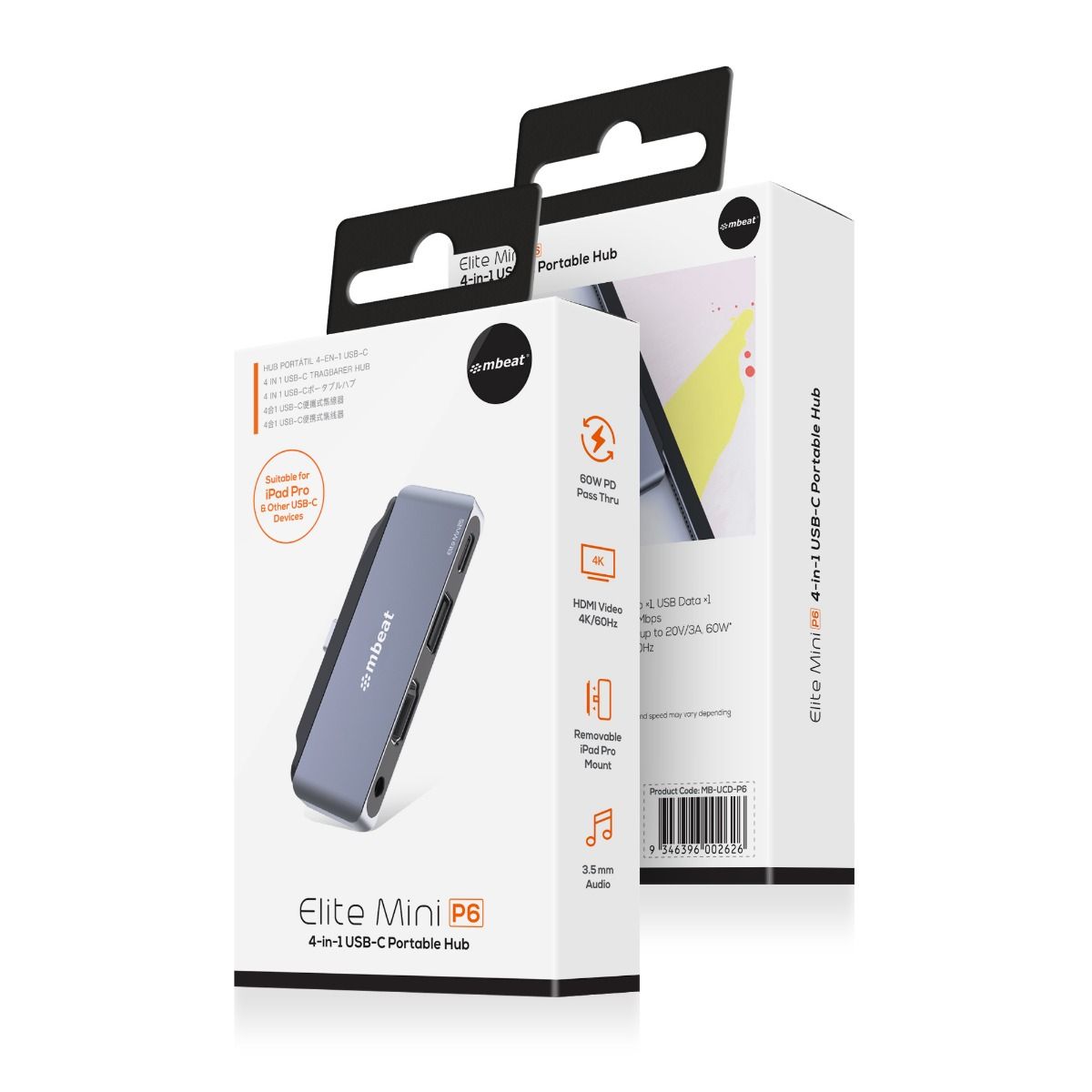 Elite Mini 4-In-1 Usb-C Mobile Hub For Ipad Pro, Usb-C Tablet And Laptop