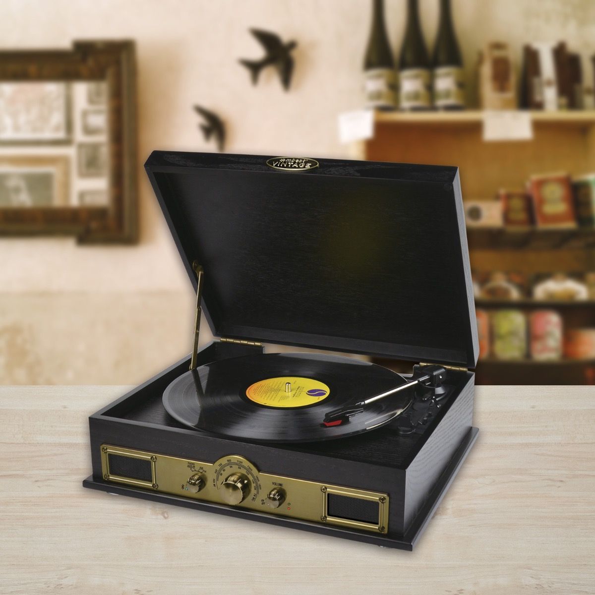 Mbeat Vintage Wood Turntable With Bluetooth Speaker, Am/Fm Radio