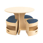 Kids Round Wooden Table with Storage Stools Blue - Set Of 5