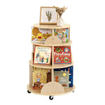 Kids Rotating Wooden Display Bookcase With Castors