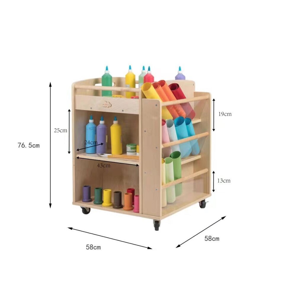 Wooden Art Craft Material Storage Trolley 