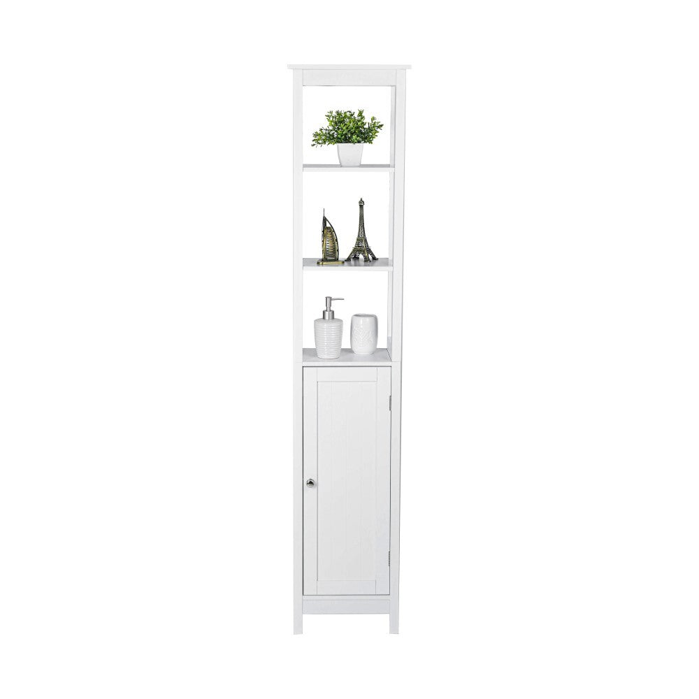 Bathroom Tall Storage Cabinet Organiser With Shelves - White