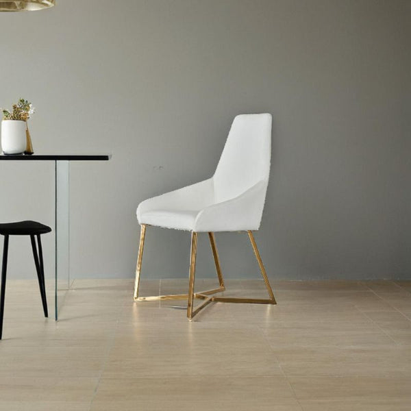  SET OF 4 Dining Chair White PVC Dining Chair Gold Criss Cross Legs