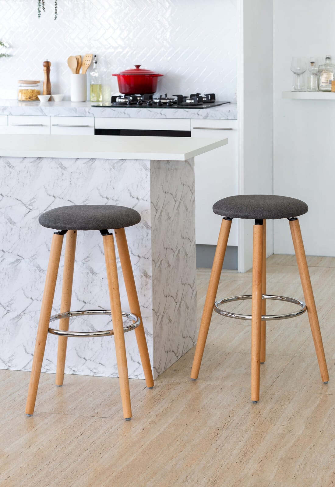 Padded Barstools Grey Steel 53x53x71cm