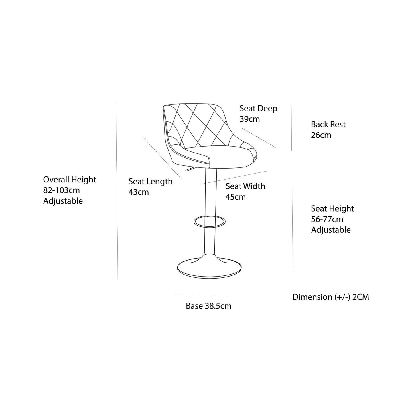 Bar Stools Padded Leather Adjustable 56x51x84cm