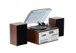 Stylish Brown Audio System Turntable CDs Vinyl Wireless Music