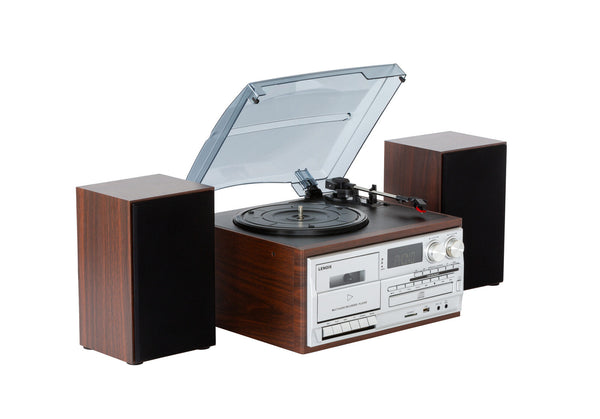  Stylish Brown Audio System Turntable CDs Vinyl Wireless Music