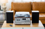 Stylish Brown Audio System Turntable CDs Vinyl Wireless Music