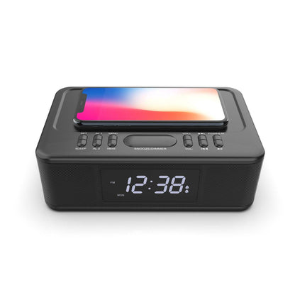 2-in-1 10W Wireless Charger & FM Radio Alarm Clock w/ USB/AUX