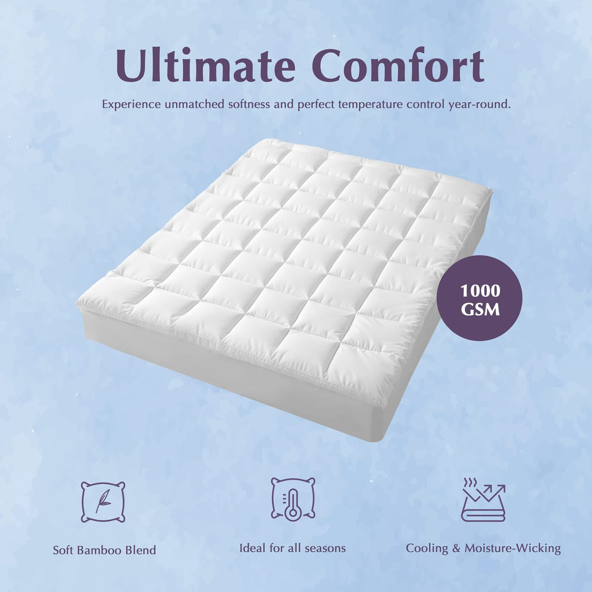 Mattress Topper Hypoallergenic Bamboo 183x203x45cm