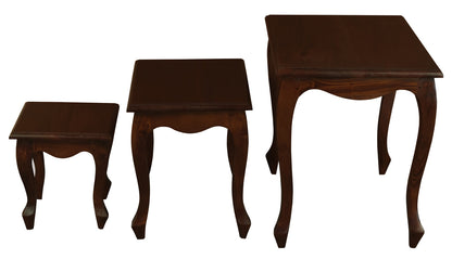 Queen Ann Nest of Table Set of 3 Mahogany/White
