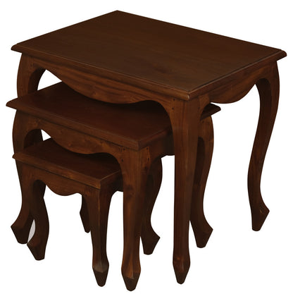 Queen Ann Nest of Table Set of 3 Mahogany/White