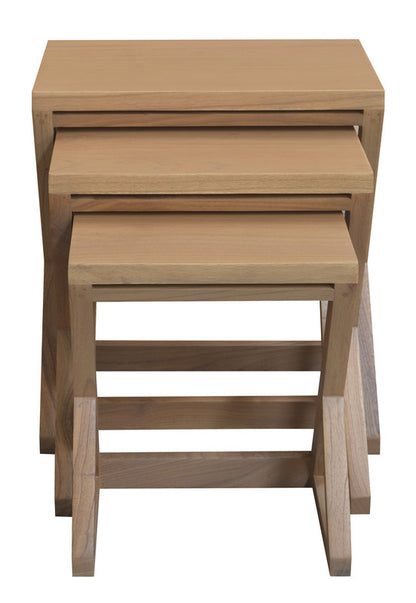 Solid Mahogany Timber Nest Of Tables - Set Of 3 White/Natural