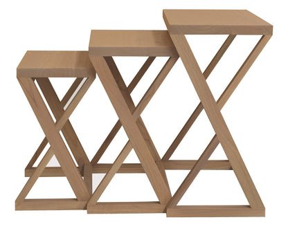 Solid Mahogany Timber Nest Of Tables - Set Of 3 White/Natural