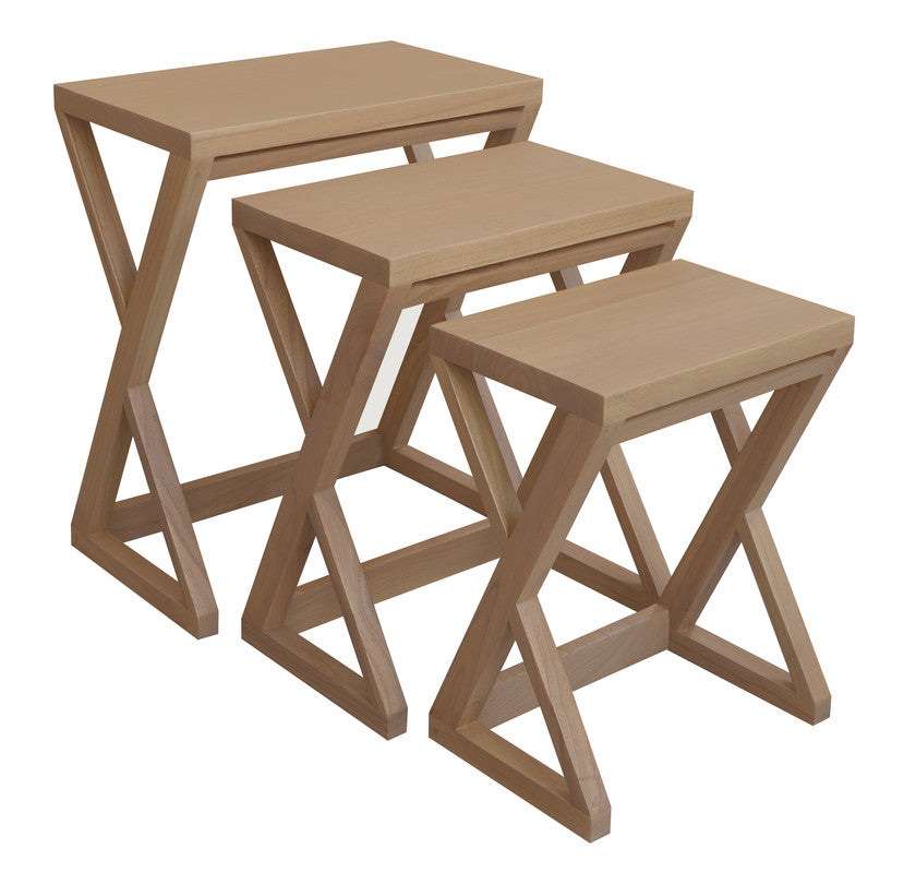 Solid Mahogany Timber Nest Of Tables - Set Of 3 White/Natural