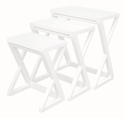 Solid Mahogany Timber Nest Of Tables - Set Of 3 White/Natural
