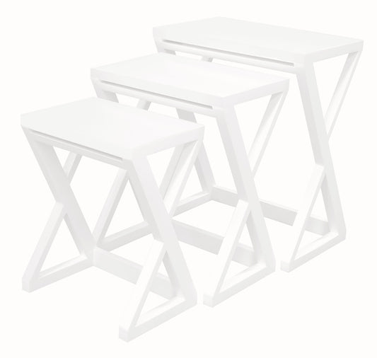 Solid Mahogany Timber Nest Of Tables - Set Of 3 White/Natural